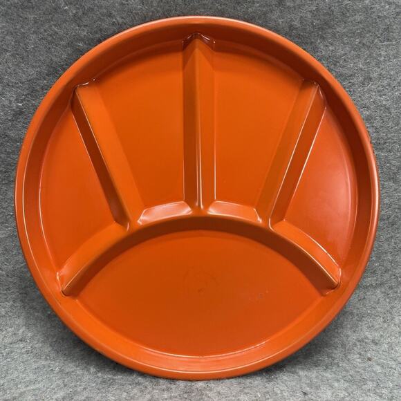 Vtg Set of 6 Fondue Sushi Divided Round Enameled Plates Japan Mustard Orange Gre - Picture 2 of 8